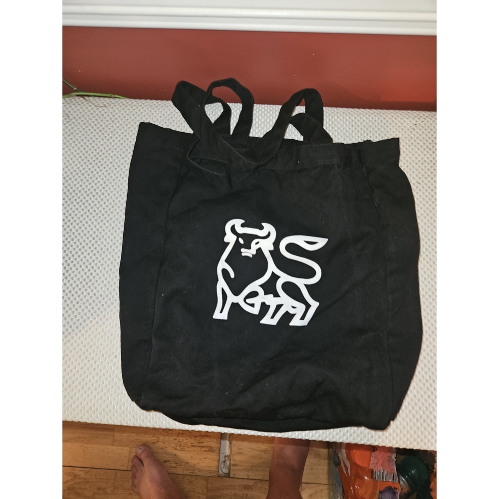 Vintage Merril Lynch Cloth Tote Bag Bull Logo Cloth Straps